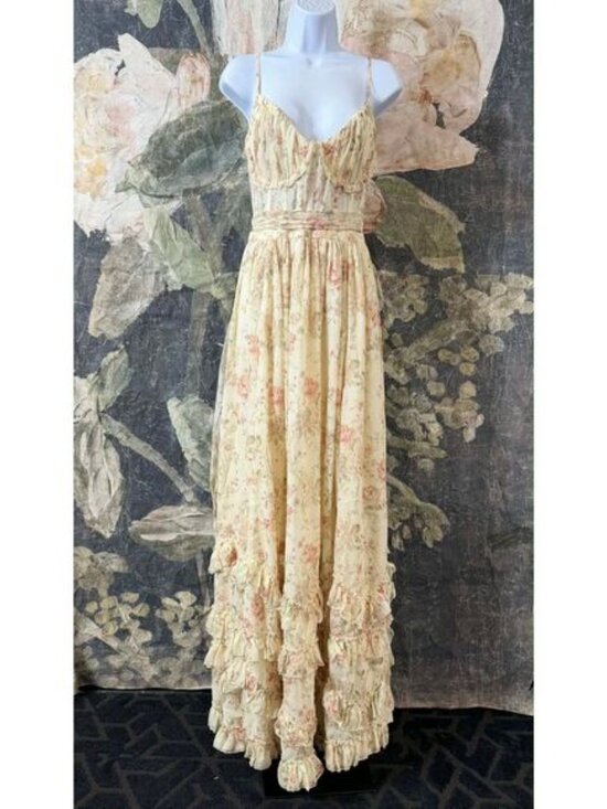 New Anthropologie V. Chapman Carmen Corset Front-Slit Ruffled Gown Size 10 - Picture 7 of 12